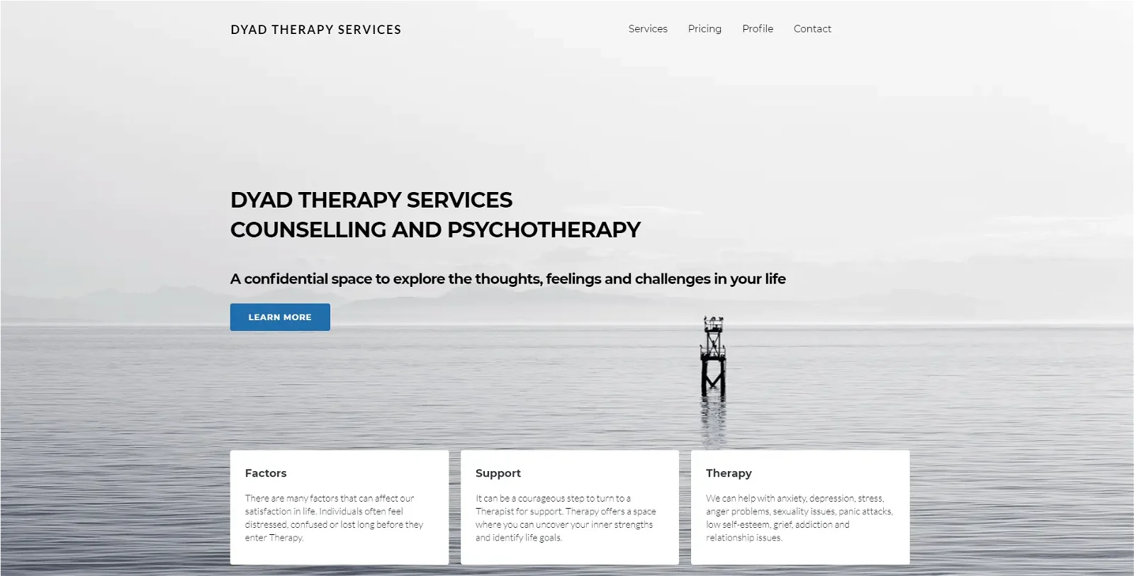 This image is advertising Dyad Therapy Services, which provides counselling and psychotherapy services to help people with various issues.
