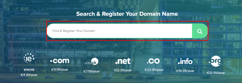 This image is offering various domain names for different prices, allowing users to search and register the domain name of their choice.