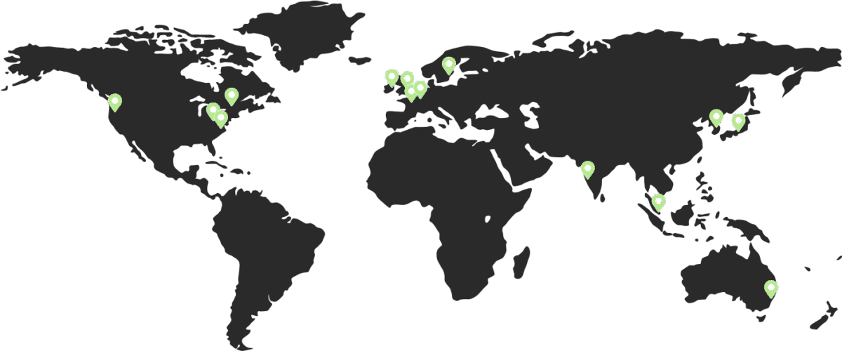 A black silhouette of the world map prominently showing SmartHost data centre locations