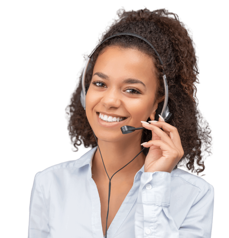 A support technician, smiling in a headshot portrait, while on a call to a SmartHost customer.