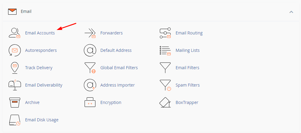 This image is showing the various features available for managing email accounts.
