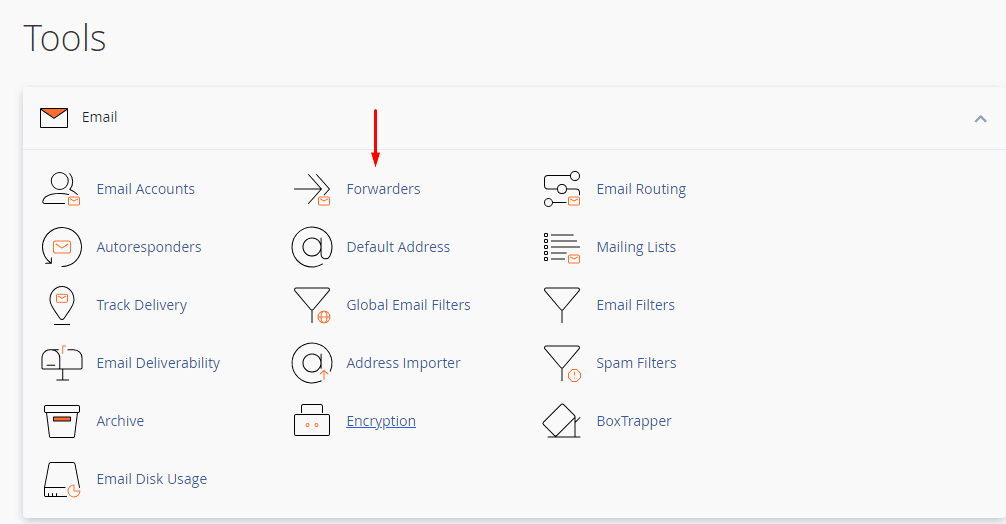 This image is showing a list of features related to email management, such as email accounts, filters, and encryption.