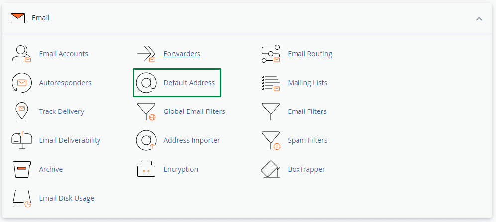 This image is showing the various features of an email service provider, such as email accounts, routing, filters, autoresponders, and encryption.