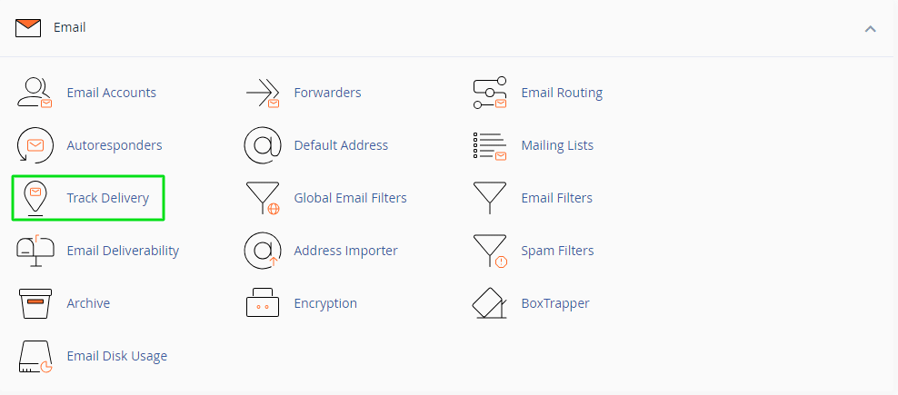 This image is showing a list of features related to email accounts, such as routing, filters, and encryption.